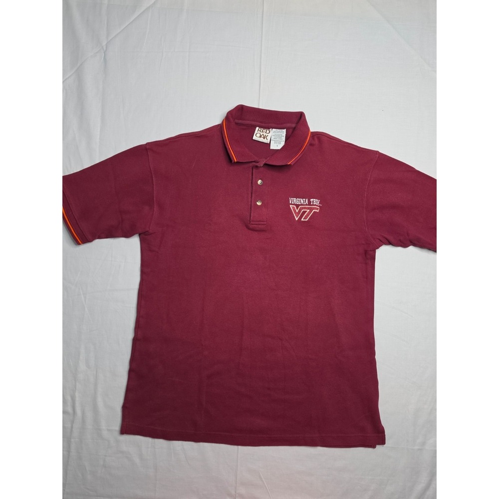 Red Oak Virginia Tech Hokies Shirt Men's Large Maroon Cotton Logo Short Sleeve